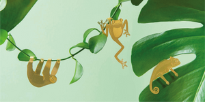 house plant decor animals, sloth, chameleon and frog