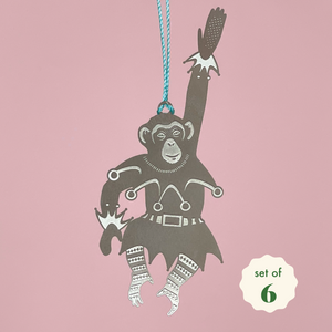 Set of 6 Chimpanzee Party Animal Christmas Decoration